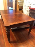 Wood dining table with two leaves, two captains chairs, four regular chairs
