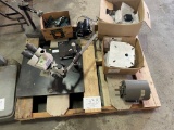 Meiji scope stand; motor; pr speakers; metal stand; Zotac; misc. aluminum blocks