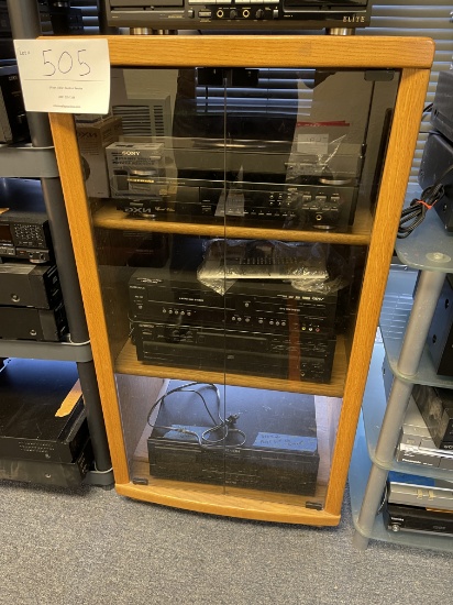 Oak Audio Storage Cabinet With Glass Doors 23" Wide X 18" Deep X 44" Tall
