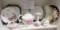 Four plates, pink and white teapot, violin dish, vase, two hair receivers