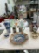 Asian china - blue/white vase, blue/white small cup, two Japanese mugs and more