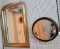 Large gold gilt framed mirror and wood framed round mirror