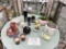 Three black vases, teapot, pink flower pot and more