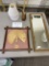 Five small lamp shades, beveled glass mirror and more