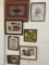Five needlepoint yarn pictures and two cross stitch samplers