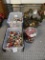 Two storage bins of glass ornaments, large Christmas basket, large ornaments
