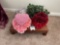 Wood stand, four faux floral hearts, faux plant, two bags of sea shells