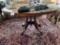 Oval wood pedestal table, carved legs, 28