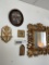 Square gilt mirror, 2 small pictures, oval picture