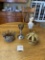 Two metal crowns, metal chalice, mannequin head with crown