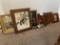 Three wall pictures, one frame, Angel wood carving and more