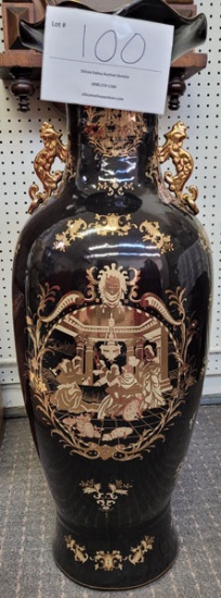 Asian black vase w/gold trim  36" tall