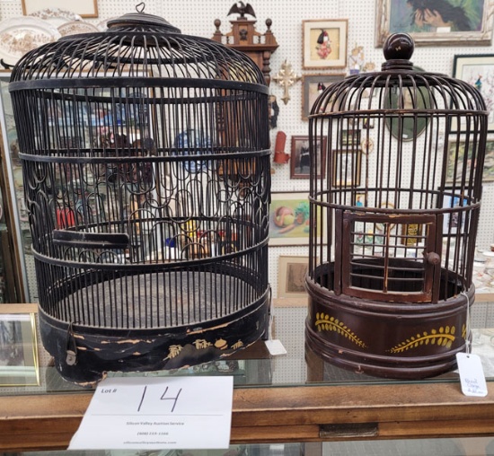 Two vintage bird cages