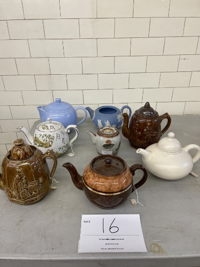 Eight various tea pots