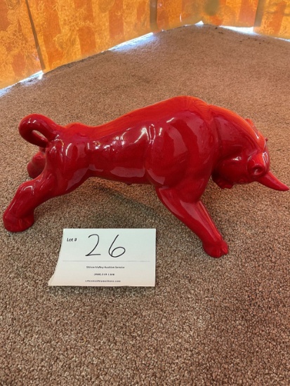 Red ceramic bull 18 1/2" long by 8" tall