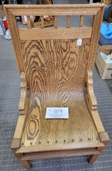 Oak chair 40" tall by 20 3/4" wide by 19" deep