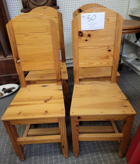 Set of four hand made wood chairs from Sweden