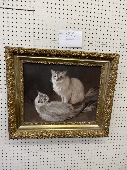 Painting of two cats in gold frame  22" tall by 26" wide
