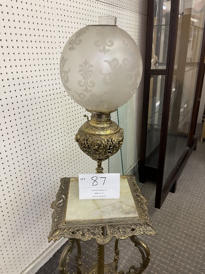 Marble and metal table lamp combined  54" x 14" square table top, round globe