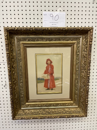 Gold framed picture of old town cryer 24" tall by 21 1/2" wide