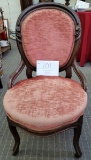 Antique ladies chair w/velvet upholstery and castors