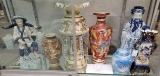 Shelf of seven various porcelain pieces