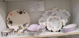 Two lavender china leaves, one plate, one tray, small dish, covered dish and more