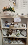 Large china swan w/flower, four President plates, teapot and more