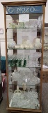 Display case of clear glass/wood with five shelves (items not included)