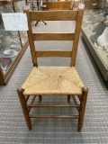 Hand woven rush antique kitchen chair  33 1/