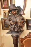 Bronze bust of boy with chicken includes pedestal