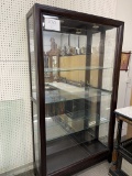 Large display case, dark wood with six glass shelves, lights