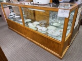 Large wood and glass display case, mirrored back, lights, locks