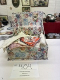 Box of vintage handkerchiefs and two pair white gloves