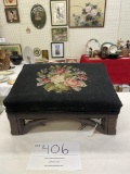 Antique wood kneeler and tapastry foot stool