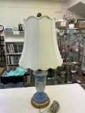 Blue glass lamp with shade