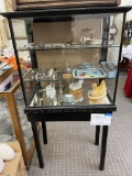 Black display case, glass with mirrored back doors