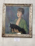 Painting of a woman with her dog, framed  37
