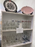 Contents of five shelves and top - glassware and china