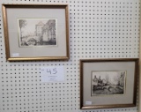 Pair framed etchings