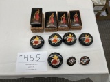 Four Chinese and five Russian boxes, two pins