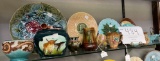 Bright colored ceramic pitchers, plates, vases and small collectibles
