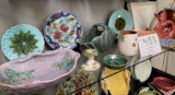 Bright colored ceramic pitchers, bowls and collectibles