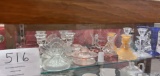 Various glass candlesticks, two crystal dishes