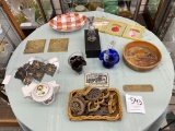 Wood Asian items, sugar bowl, India medallions and more