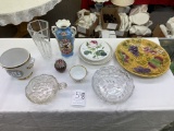 Four vases, crystal dishes, cup, large plate, four small plates
