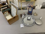 Various picture frames, tray, display box, small basket and more