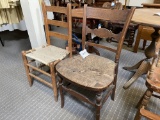 Antique chair with rope seat and chair with rusk woven seat