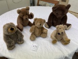 Five teddy bears (four are jointed)