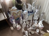 Easter decorations - Various china rabbits, two storage bins and more